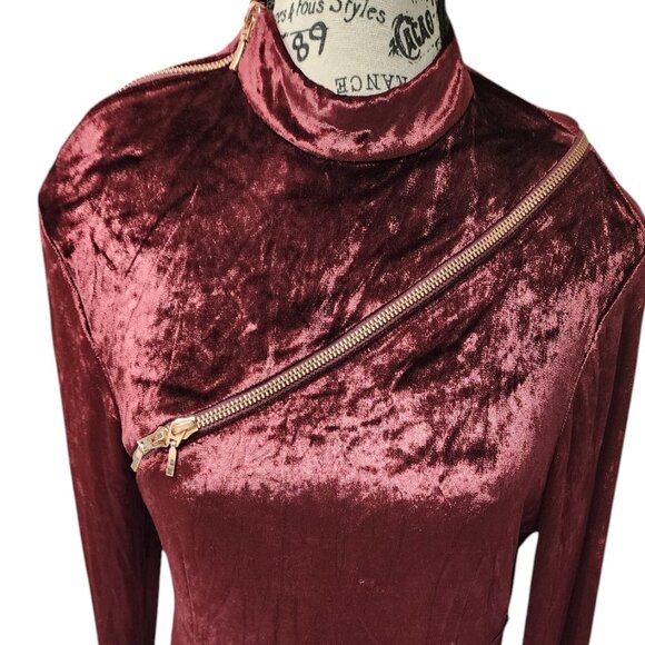 Agent Provocateur Burgundy Velvet Dress Size 14 Long Sleeve Asymmetric Zipper - Picture 4 of 16